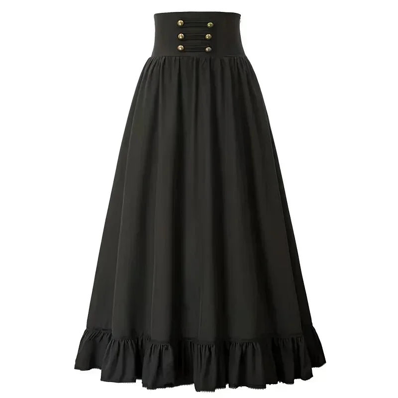 Vintage Renaissance Pleated Maxi Corset Button Skirt Women A Li...