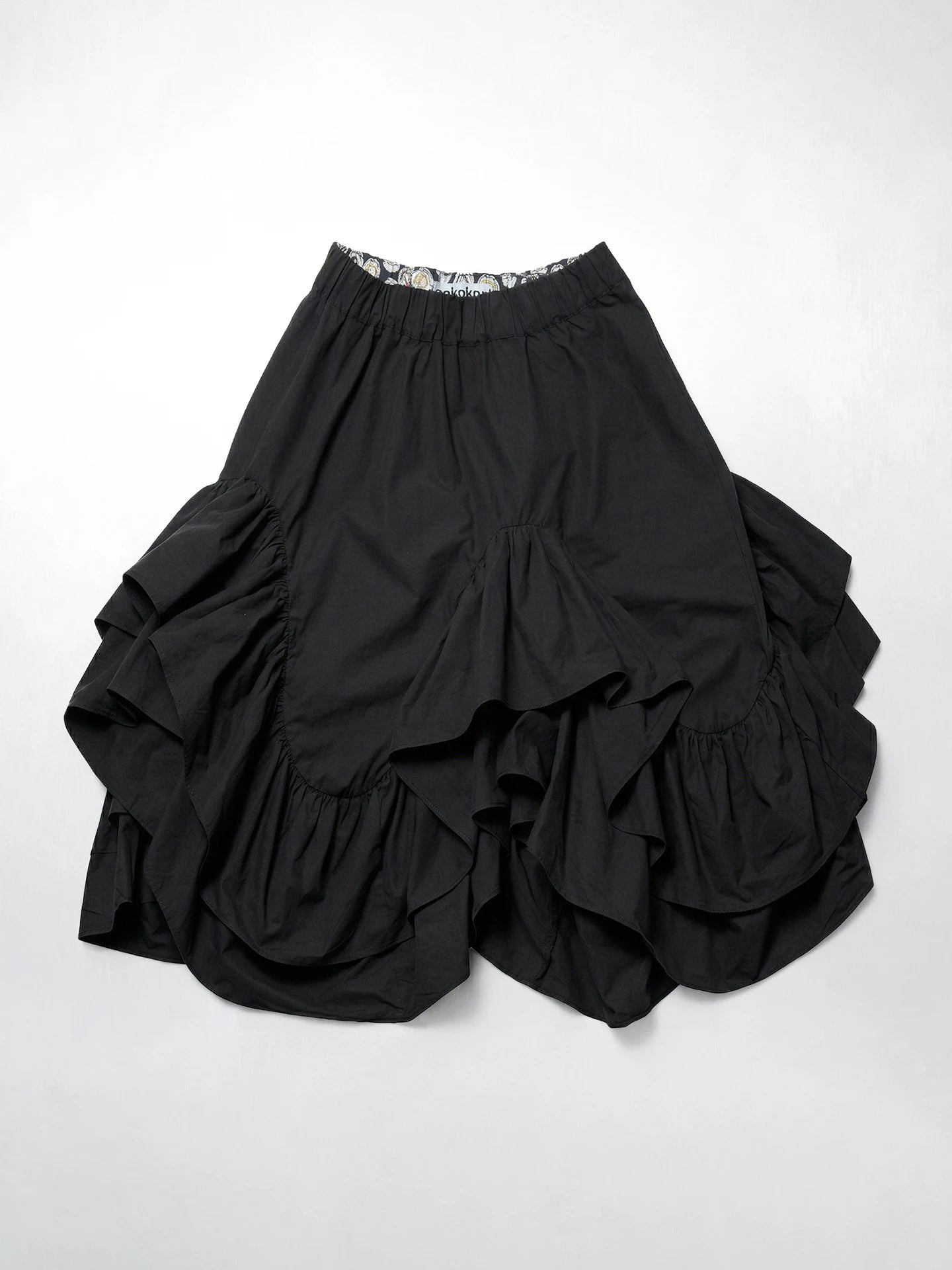 Black midi skirt for women imakokoni 2026 Spring Forest style high waist irregular ruffle edge mid length skirt 265401