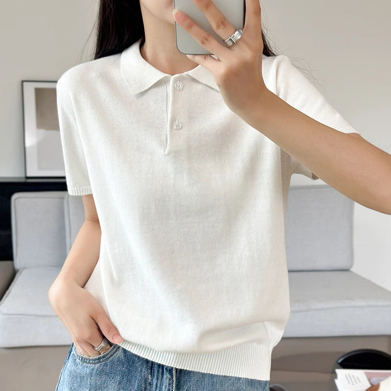 Summer 100% pure cotton women's T-shirt casual solid color knit...